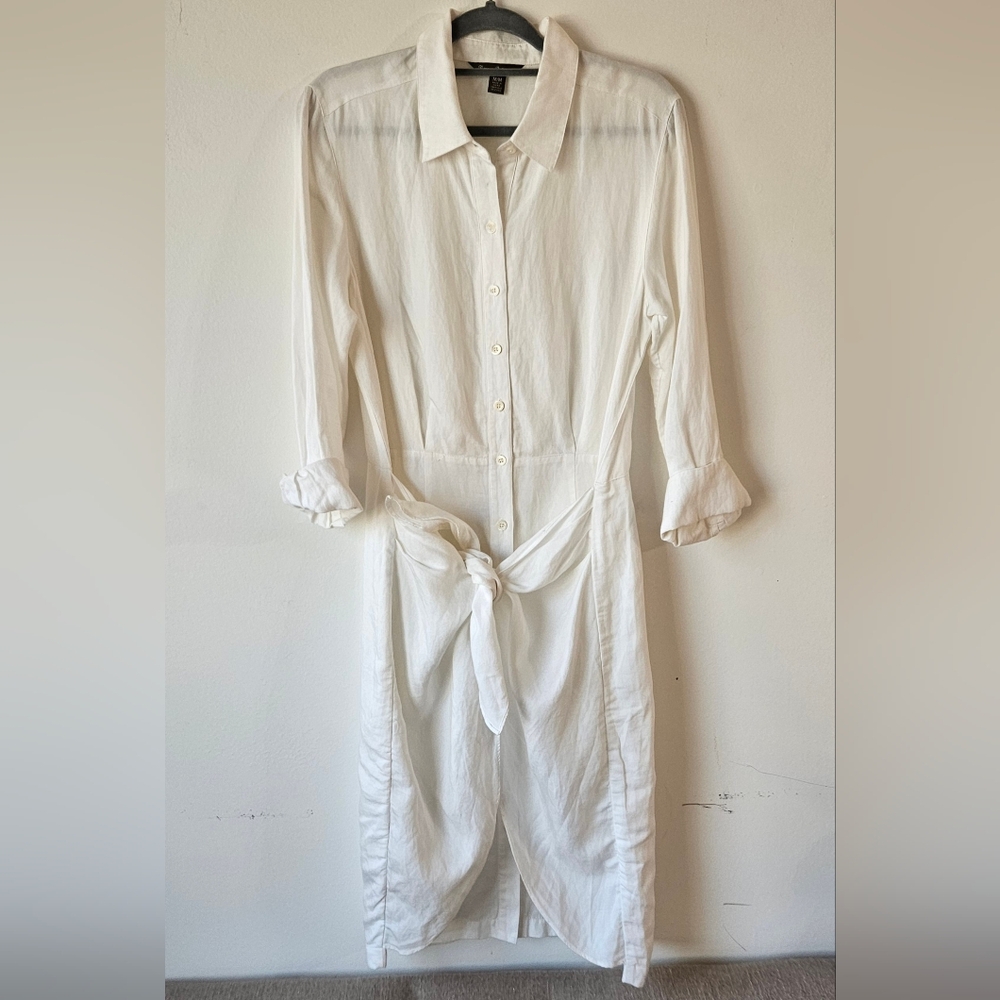 Tommy Bahama Womens Linen Sarong Wrap Dress, Medium, White/Cream